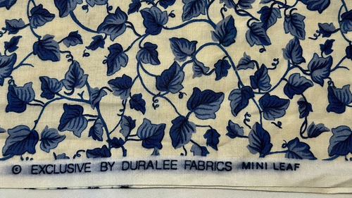 Duralee Vintage Fabric Remnant 2 Yards 54" Width Blue White Cotton MINI LEAF