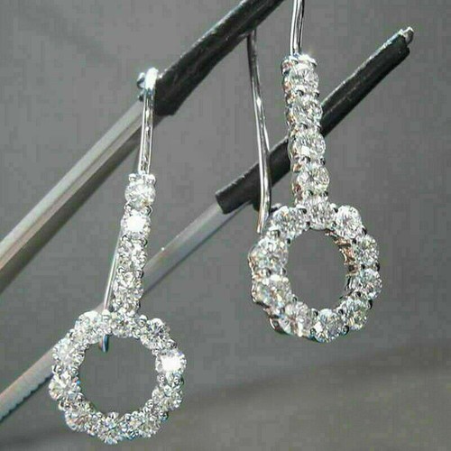 Boucles D'oreilles Mariage Vintage Art Déco, Diamants Simulés 2ct, Argent 925