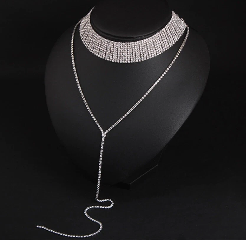 Kristall Strass Halsband Halskette Frauen Silber Punk Gothic Colliers Schmuck - Bild 2 von 3