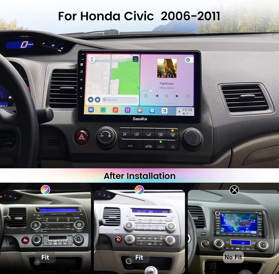Dasaita 10.2" estéreo de auto para Honda Civic 2007-2011 CarPlay Android radio automática Foto 2 de 4