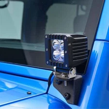 Windshield Hinge Cube Light Bracket Steel Black Pair Jeep Wrangler JK 2007-2018