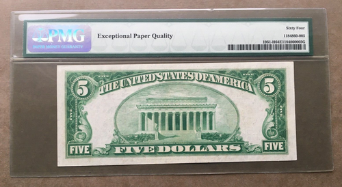 1928A $5 FRN St. LOUIS Big8Numeric FR 1951-H ~ PMG 64 EPQ Ser# H 0749 5699 A - Picture 2 of 3