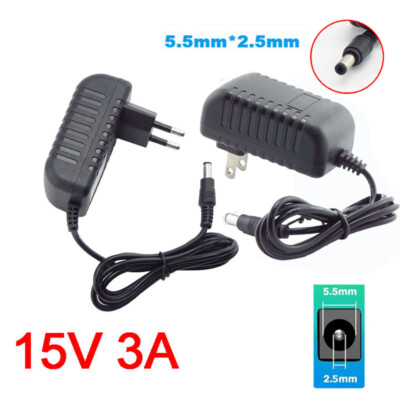 AC 100-240V to DC 15V 3A Power Supply Adapter Charger 3000ma Transformer EU/US