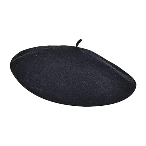 Vintage Beret Cap French Beanie Cap Solid Color diameter 27.5cm-28cm Black