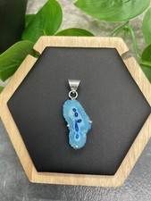 1.75  Blue Druzy Gemstone Pendant  Bail 925 Silver Plated Handmade New B2242