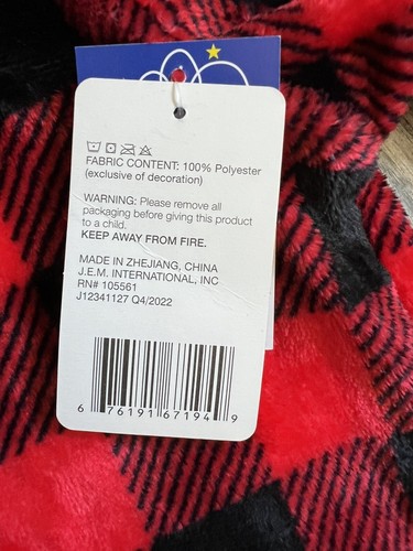 Modern Kids Bear Plaid Zip One Piece Hooded Pajamas Size M. Unisex 45”L ,14”W - Picture 5 of 6