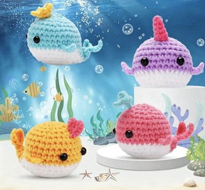 Whale Crochet Kit   Set of 4   | DIY Crochet Kit with Materials + English Video