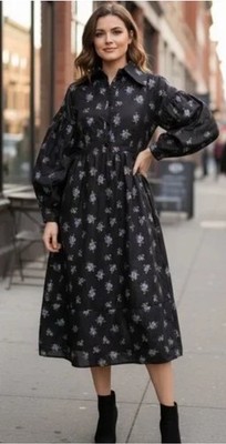 ASOS Edition Black Floral Jacquard Dropped Sleeve Midi Dress Size 4 NWT  $200 | eBay