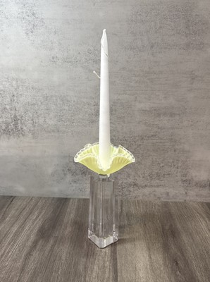 Vtg Fenton Custard Glowy Glass Silvercrest Ruffled Bobeche 4  Candle Wax Catcher