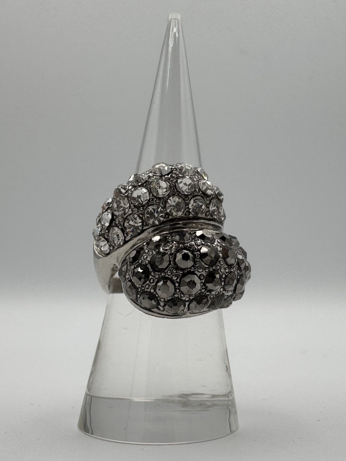 Statement Double Dome Rhinestone Ring – Silver To… - image 1