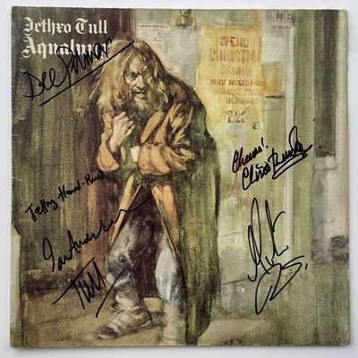 SIGNIERT JETHRO TULL IAN ANDERSON BARRE HAMMOND BUNKER PALMER AQUALUNG VINYL SELTEN