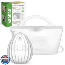 haakaa Wearable Silicone Breast Pump with Steriliser Bag, 2-in-1 Hands-Free P