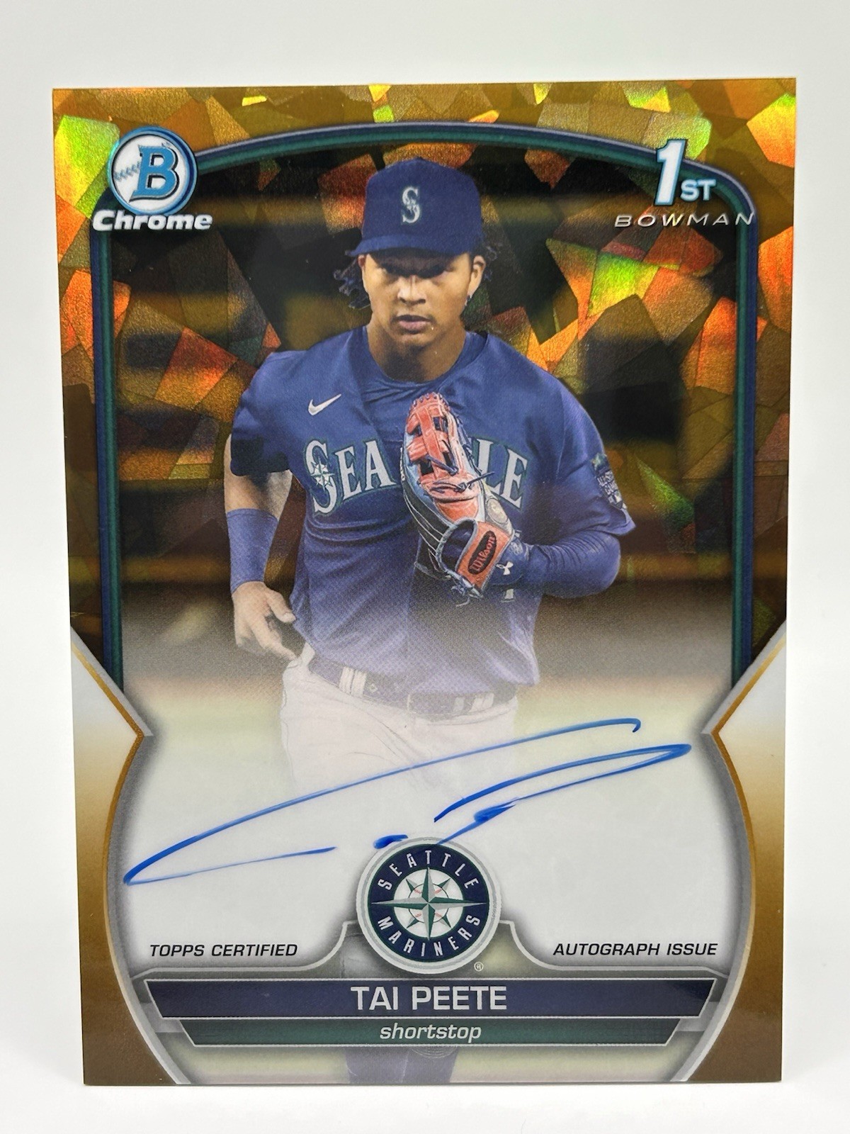 Tai Peete 2023 Bowman Draft Sapphire Gold/50 Auto #CDA-TP Mariners