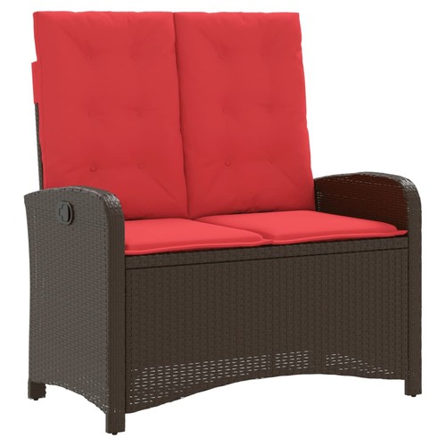 Reclining Patio Bench with Cushions Seat Poly Rattan Brown/Gray/Black vidaXL - Picture 6 of 45