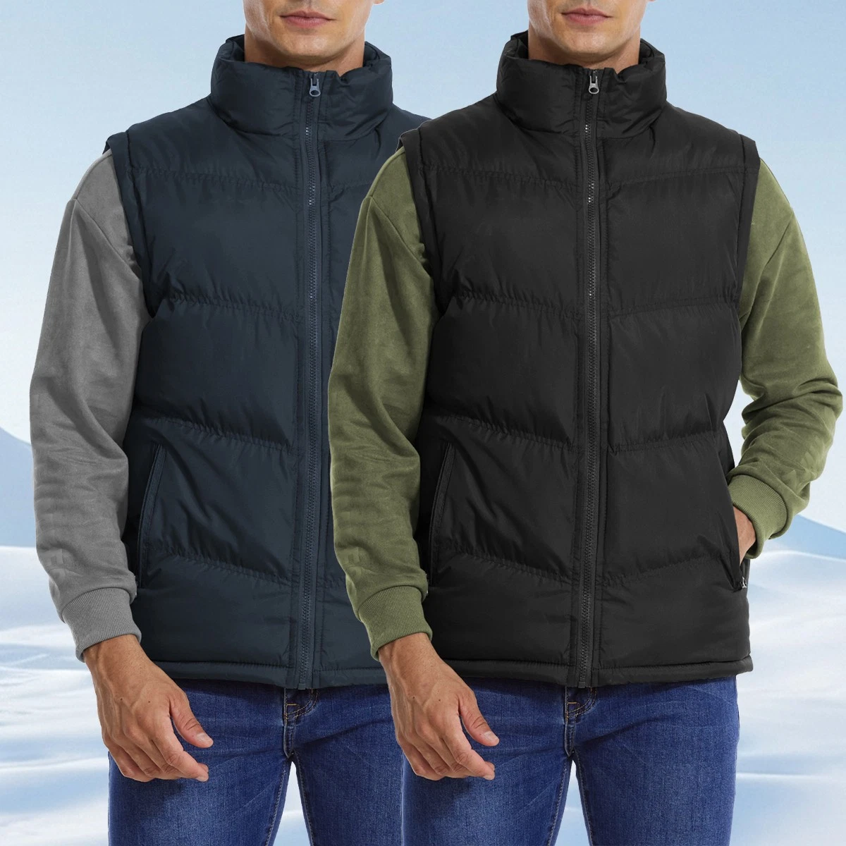 2 Pack Men Quilted Vest Jackets Waistcoat Winter Sleeveless Padded Coats Outwear