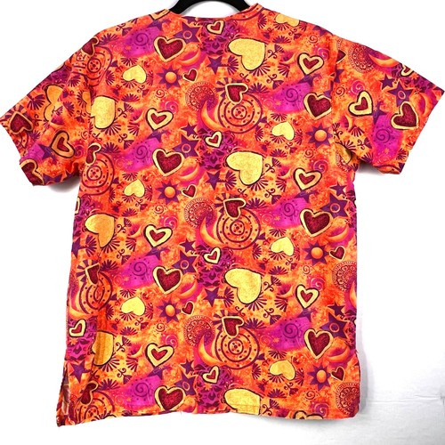 Comfy Cotton Scrubs-Women Lrg-Orange/Pink Hearts SS Top Nurse Med Tech-Read Desc - Picture 3 of 5