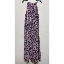 Ann Taylor Factory Floral Halter Maxi Dress XL Blue Pink Paisley Sun Vacation