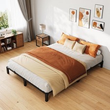 Metal Bed Frame with Extra Storage, Steel Slat Support for All Mattress Sizes