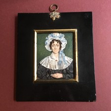 Antique Miniature Portrait Painting of Aunt Sarah given as a Gift for her Nephew