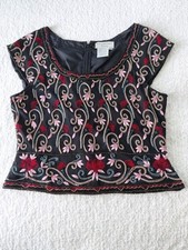 Papell Boutique Evening Beaded Cap Sleeve Black Multicolored Formal Top