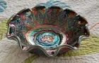 Vintage Fenton Carnival Glass Bowl With Ruffled Trim, 7.5” Diameter!