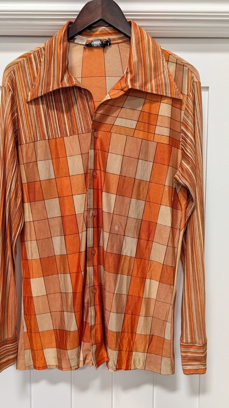 1970's Men's Disco Shirt Geometric Pointed Collar Vintage Small