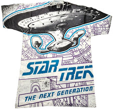 Vintage STAR TREK The Next Generation T Shirt 1992 ALL OVER PRINT ENTERPRISE M/L