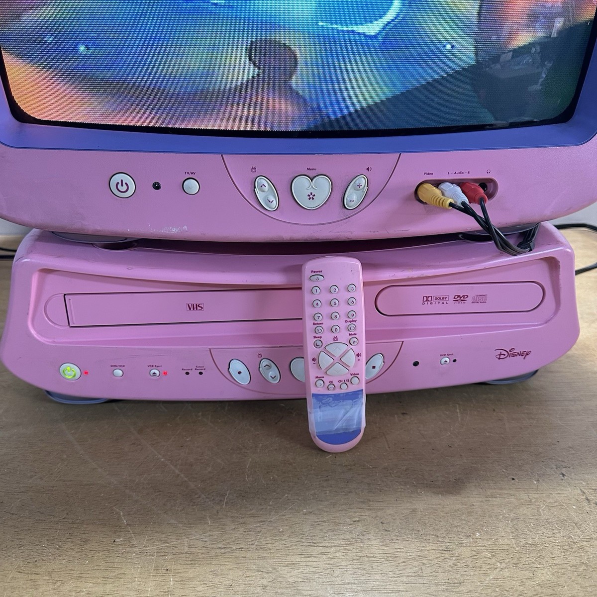 Disney Princess CRT TV W/ DVD VCR VHS Player Combo Pink 19 Inch W