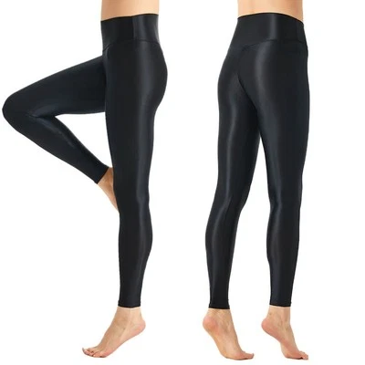Damen Hoch-Bund Glänzend Stretch Leggings Skinny Lang Pants Hose Fitness Leggins - Bild 1 von 4