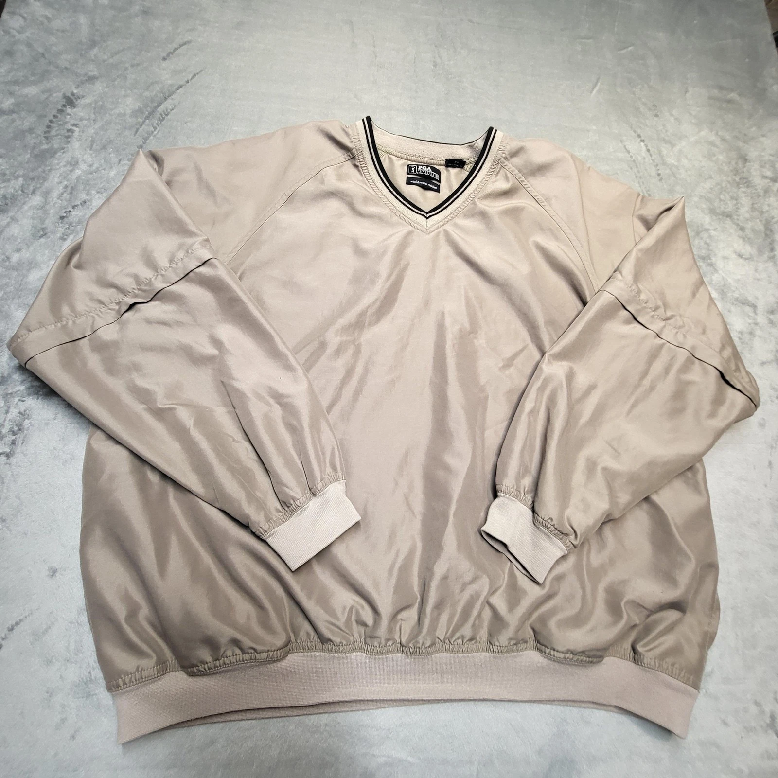 PGA Tour Pullover Mens XL Tan Wind Water Resistant Golf Jacket V Neck Polyester