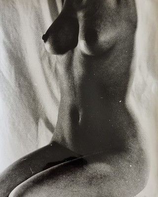 Vintage Analogfotografie Aktstudie sitzend Papier Mimose Kiel, 32 x 42 cm