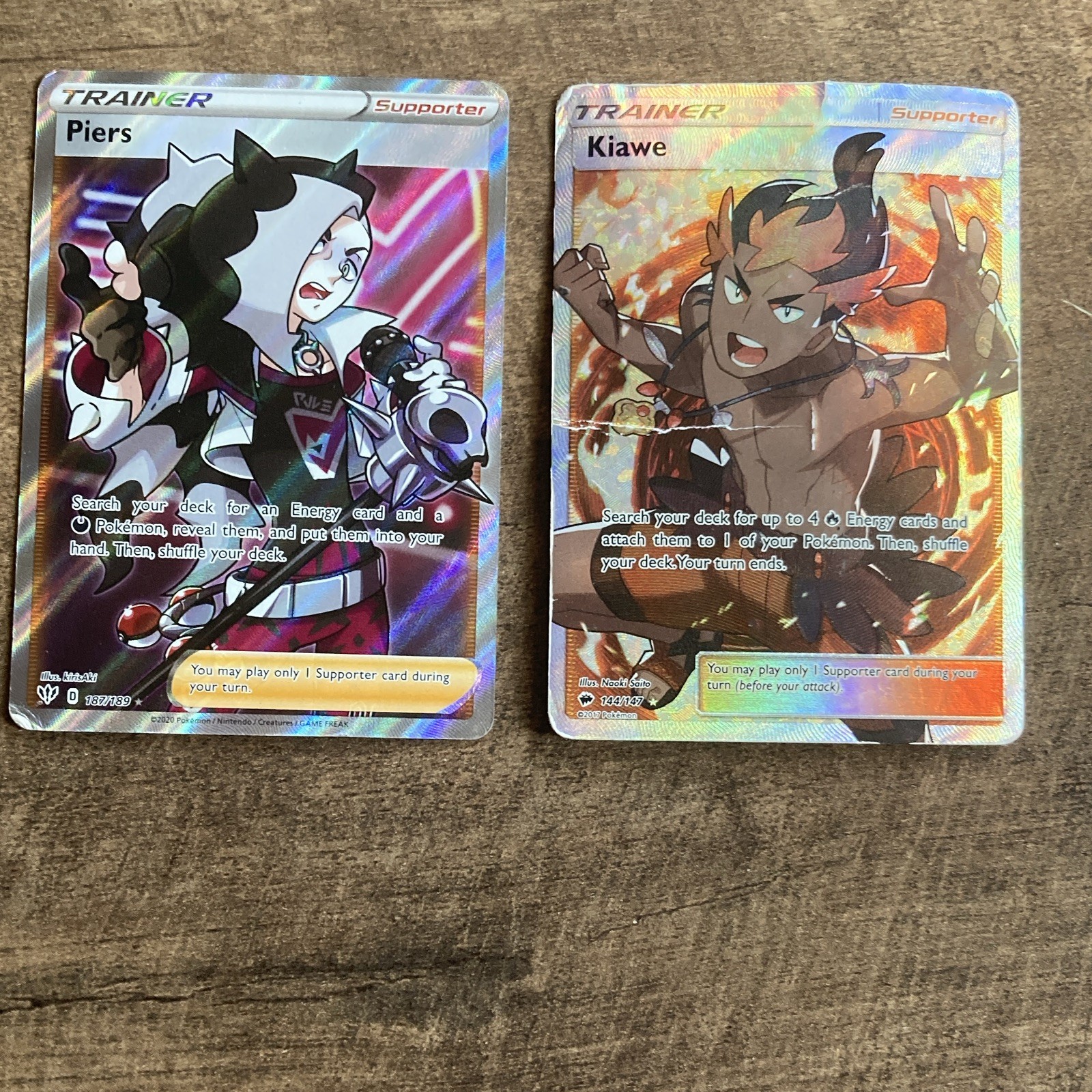 Pokemon TCG Piers 187/189 & Kiawe 144/147 Full Art Holo English (2)