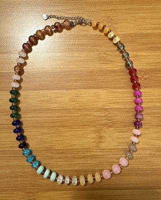 Multicolor Glass Rondelle Beaded Necklace, Cable Chain, Adjustable Lobster Clasp