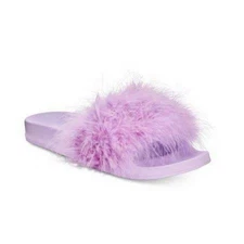 INC International Concepts Women's Faux-Marabou Slide Slippers, Purple, SZ. XL