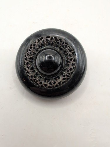 Vintage Bakelite Button With Amber Color Glass Center
