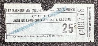 Ticket Train Tram 2eme classe Les marronniers Croix Rousse Années 1910 1920