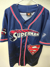 Superman Embroidered Warner Bros Vintage Jersey Blue DC Comics 2002 Size M