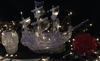 CRYSTAL 3D PUZZLES. Deluxe PIRATE SHIP! and RED ROSE! +Bonus Clear SKULL