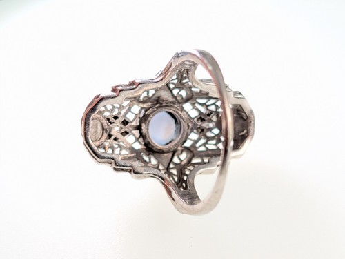 Antique 14k White Gold Star Sapphire & Diamond Filigree Ring – Art Deco - Size 5 - Picture 10 of 10