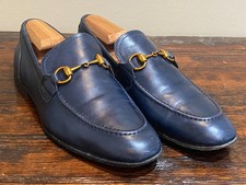 Gucci Blue Leather Horsebit Loafers Classic Jordaan Shoes 01309 UK 4.5/ US 5.5