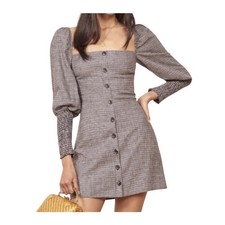Reformation Gambino Checked Dress with Ruched Sleeves