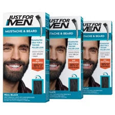 Just For Men Mustache & Beard Coloring for Gray Hair with Brush Included - 3pk