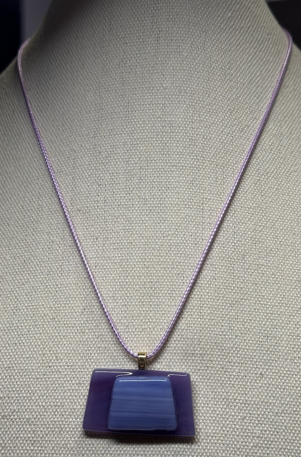 Vintage Handcrafted Purple Rectangular Glass Pend… - image 8