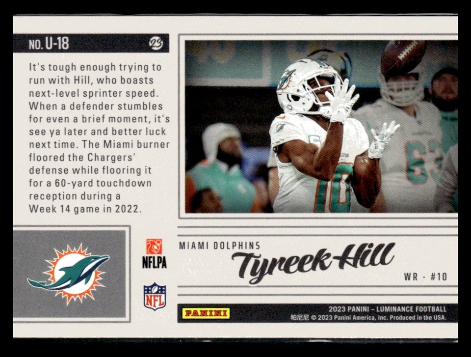 2023 Panini Luminance Tyreek Hill Miami Dolphins #U-18 Unforgettable - Image 2 of 2