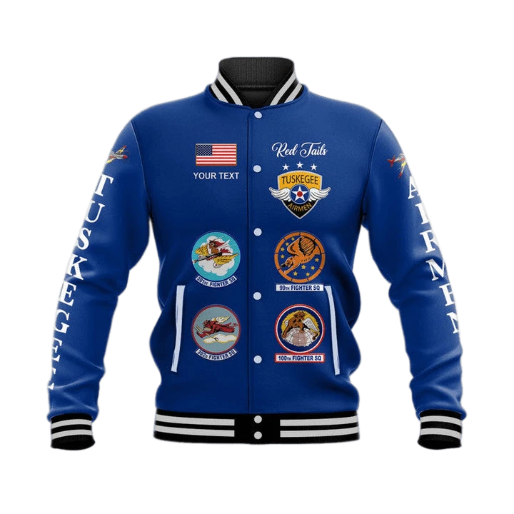 Personalised Tuskegee Airmen Baseball Jacket Blue Tails Simple Style Blue Print