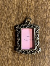 Rectangle Metal Gold tone Mini Picture Frame Charm Pendant Ornament 1"x 3/4"