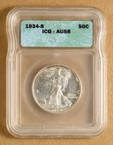 1934 S Walking Liberty Silver Half Dollar ICG AU58
