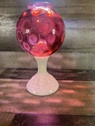 Vintage MCM 1970's Dot Optic Ruby And Milk Glass Pedestal Tall Fairy Lamp 9"