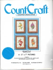 "Mixed Fruit" ©1981 Count Craft Counted Cross Stitch Kit  4 - 5" x 7" Pictures