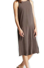 NWT 398 Eileen Fisher Silk Georgette Crepe Cobblestone Calf Length Dress XXS
